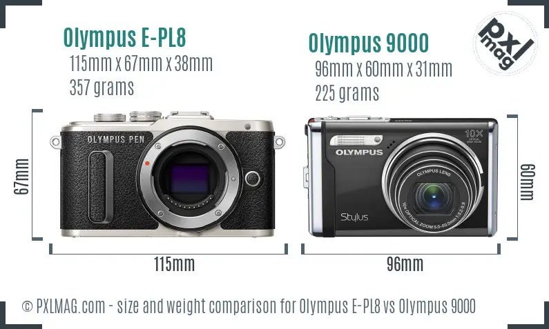 Olympus E-PL8 vs Olympus 9000 size comparison