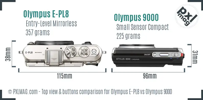 Olympus E-PL8 vs Olympus 9000 top view buttons comparison