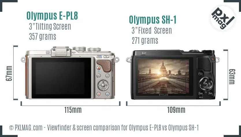 Olympus E-PL8 vs Olympus SH-1 Screen and Viewfinder comparison