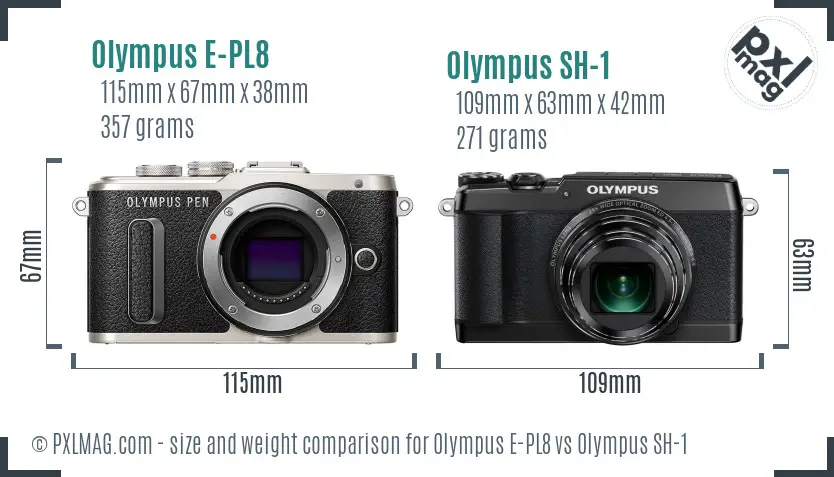 Olympus E-PL8 vs Olympus SH-1 size comparison