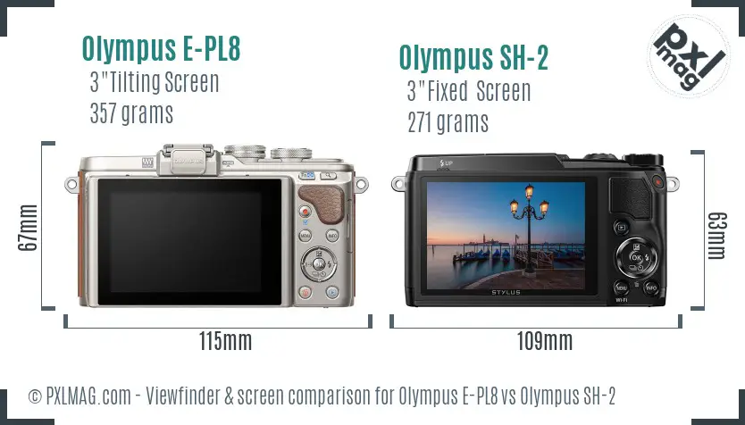 Olympus E-PL8 vs Olympus SH-2 Screen and Viewfinder comparison