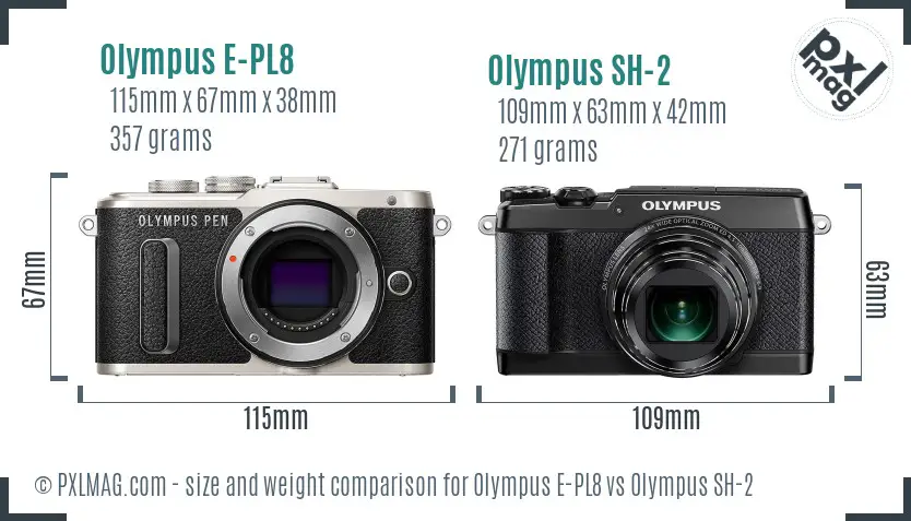 Olympus E-PL8 vs Olympus SH-2 size comparison