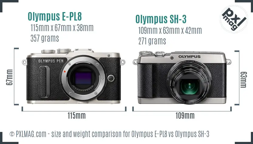 Olympus E-PL8 vs Olympus SH-3 size comparison