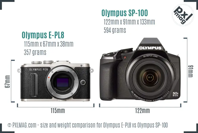 Olympus E-PL8 vs Olympus SP-100 size comparison
