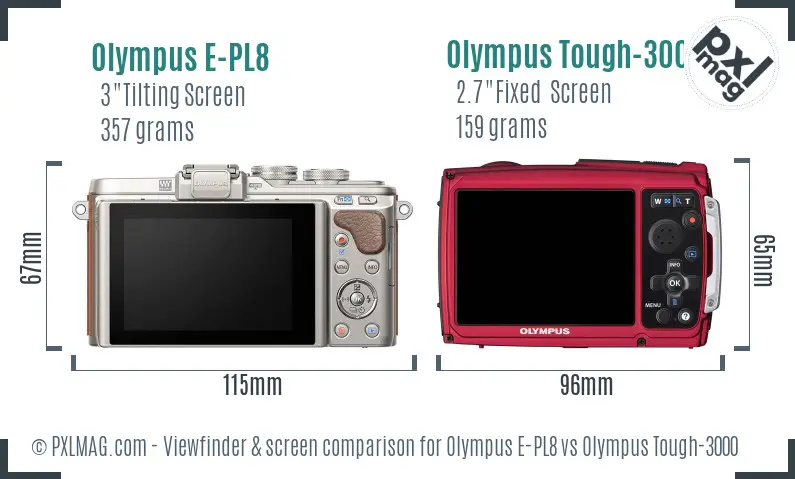 Olympus E-PL8 vs Olympus Tough-3000 Screen and Viewfinder comparison