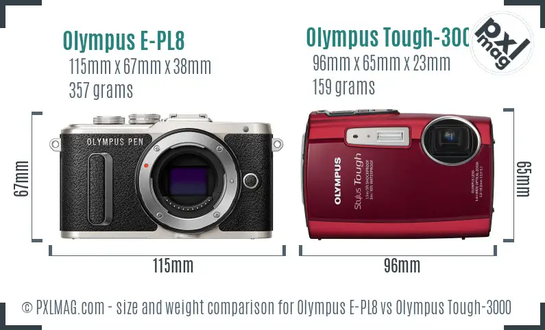 Olympus E-PL8 vs Olympus Tough-3000 size comparison