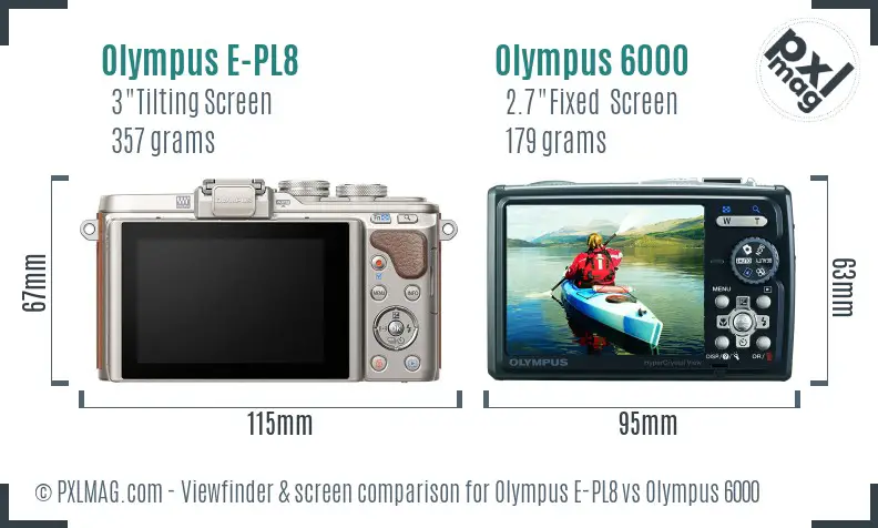 Olympus E-PL8 vs Olympus 6000 Screen and Viewfinder comparison