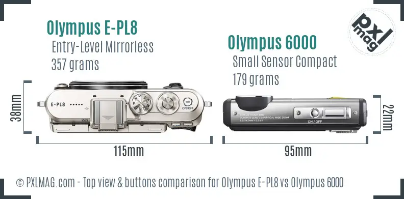 Olympus E-PL8 vs Olympus 6000 top view buttons comparison