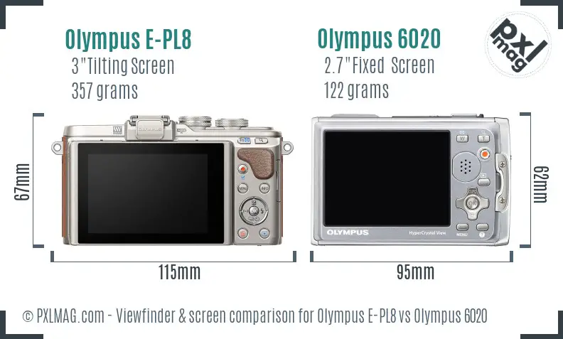 Olympus E-PL8 vs Olympus 6020 Screen and Viewfinder comparison