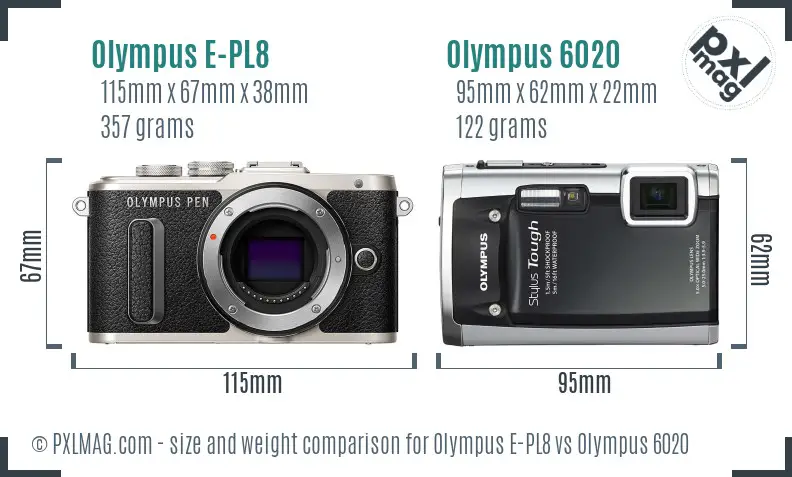 Olympus E-PL8 vs Olympus 6020 size comparison