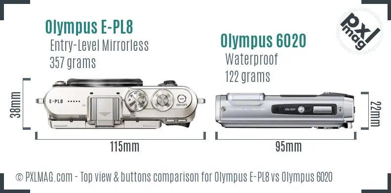 Olympus E-PL8 vs Olympus 6020 top view buttons comparison