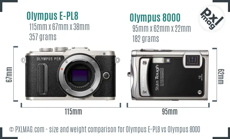 Olympus E-PL8 vs Olympus 8000 size comparison