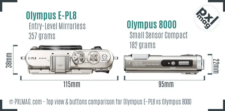 Olympus E-PL8 vs Olympus 8000 top view buttons comparison