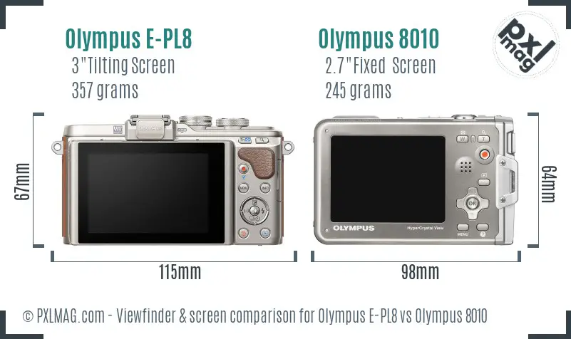 Olympus E-PL8 vs Olympus 8010 Screen and Viewfinder comparison