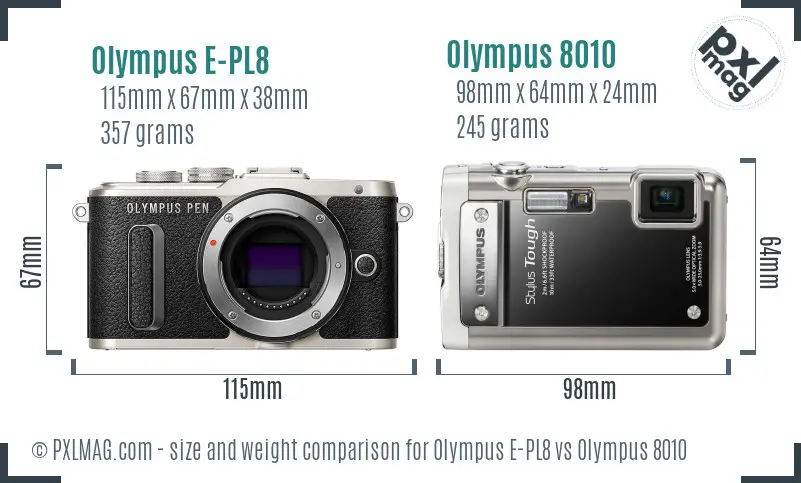 Olympus E-PL8 vs Olympus 8010 size comparison