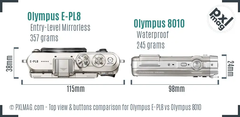 Olympus E-PL8 vs Olympus 8010 top view buttons comparison
