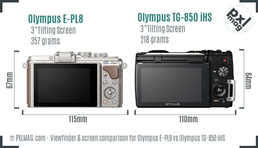 Olympus E-PL8 vs Olympus TG-850 iHS Screen and Viewfinder comparison