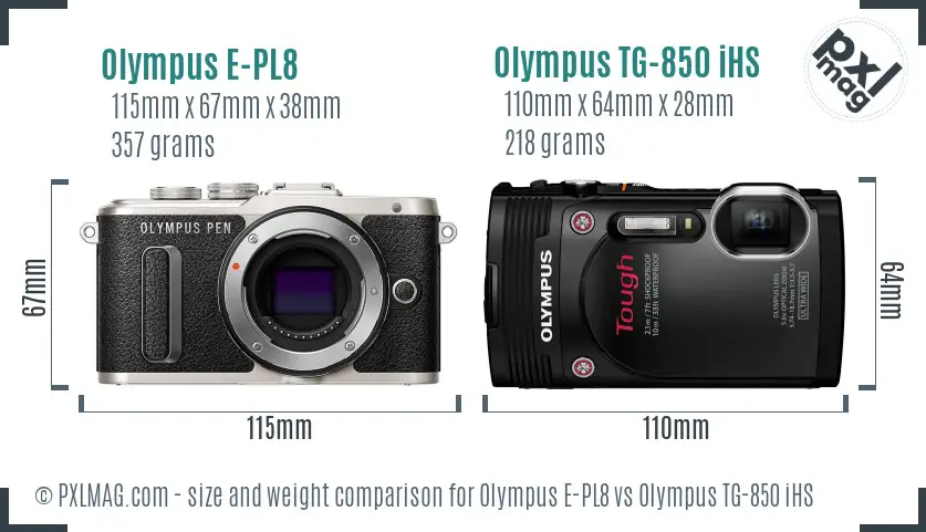 Olympus E-PL8 vs Olympus TG-850 iHS size comparison