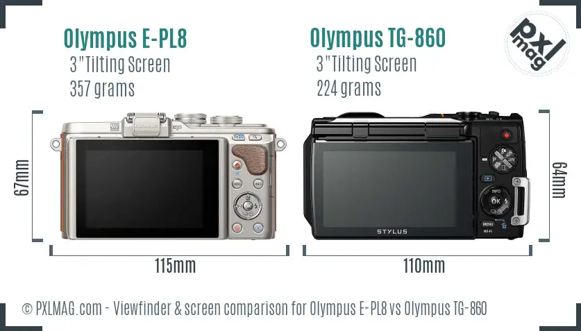Olympus E-PL8 vs Olympus TG-860 Screen and Viewfinder comparison