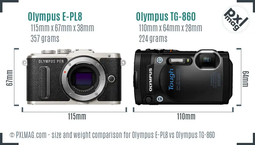 Olympus E-PL8 vs Olympus TG-860 size comparison