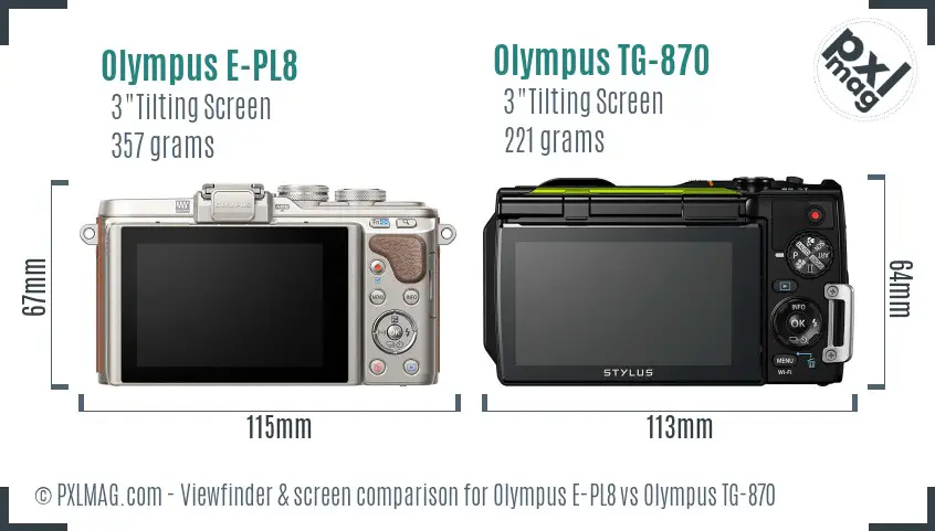 Olympus E-PL8 vs Olympus TG-870 Screen and Viewfinder comparison
