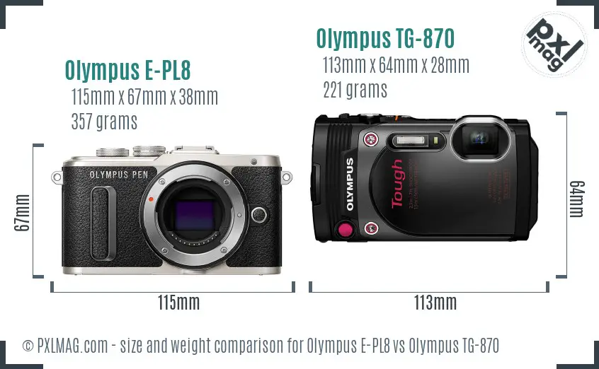 Olympus E-PL8 vs Olympus TG-870 size comparison