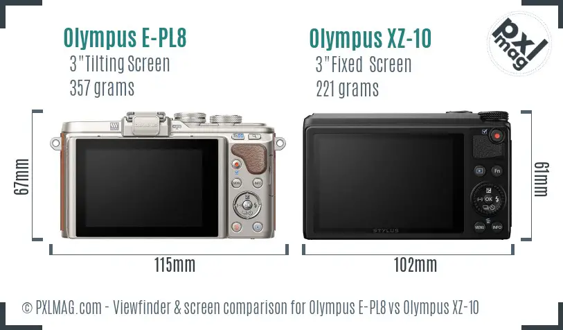 Olympus E-PL8 vs Olympus XZ-10 Screen and Viewfinder comparison