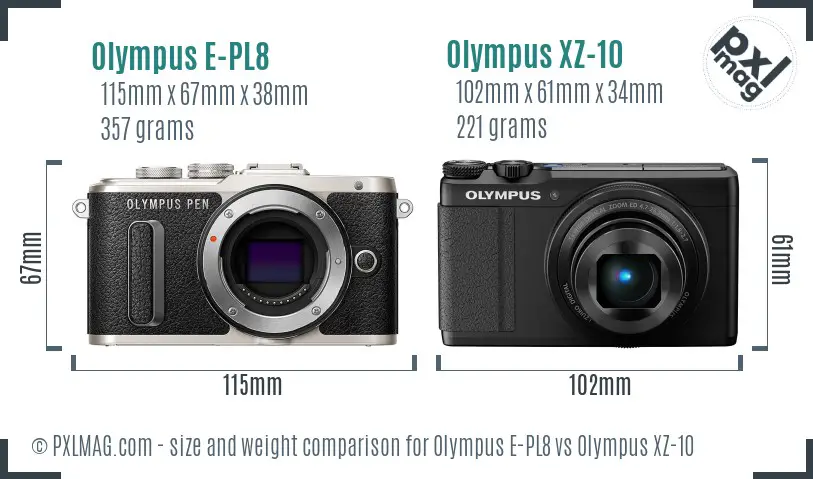 Olympus E-PL8 vs Olympus XZ-10 size comparison