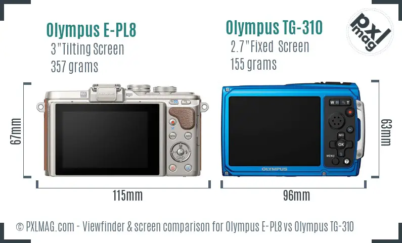 Olympus E-PL8 vs Olympus TG-310 Screen and Viewfinder comparison