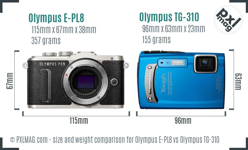 Olympus E-PL8 vs Olympus TG-310 size comparison