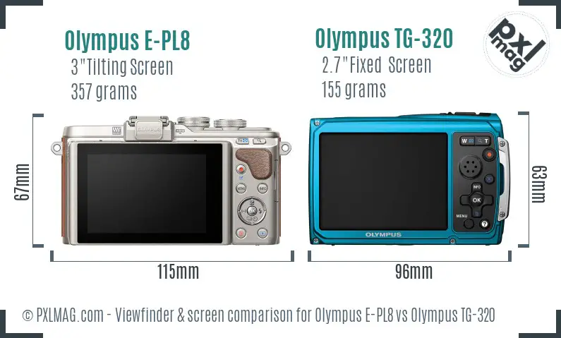 Olympus E-PL8 vs Olympus TG-320 Screen and Viewfinder comparison