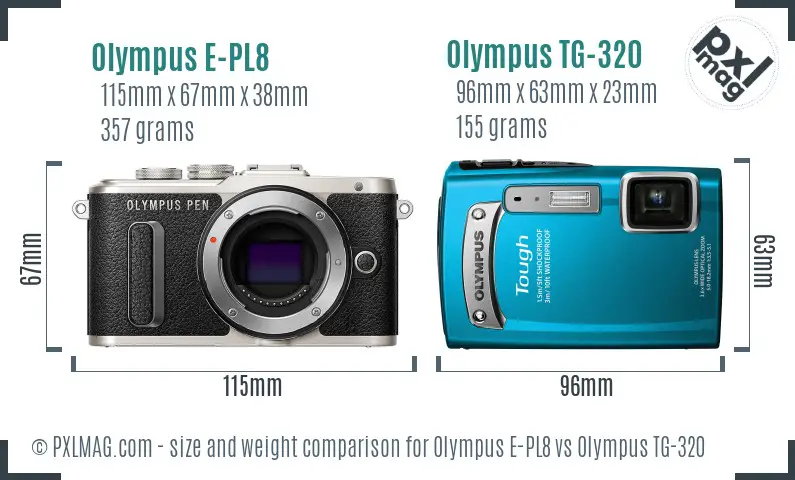 Olympus E-PL8 vs Olympus TG-320 size comparison