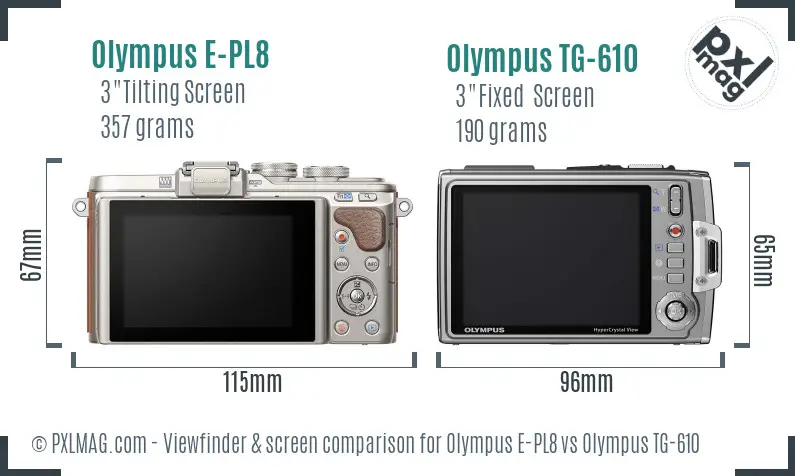 Olympus E-PL8 vs Olympus TG-610 Screen and Viewfinder comparison