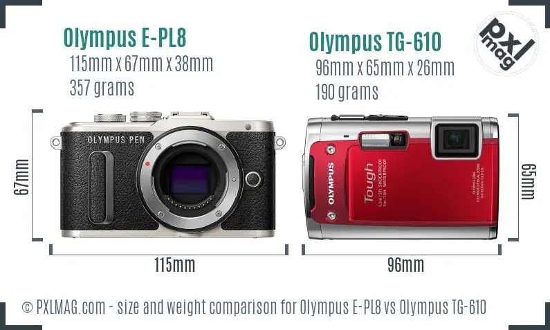 Olympus E-PL8 vs Olympus TG-610 size comparison