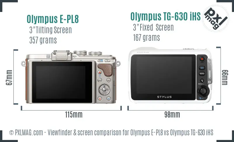 Olympus E-PL8 vs Olympus TG-630 iHS Screen and Viewfinder comparison