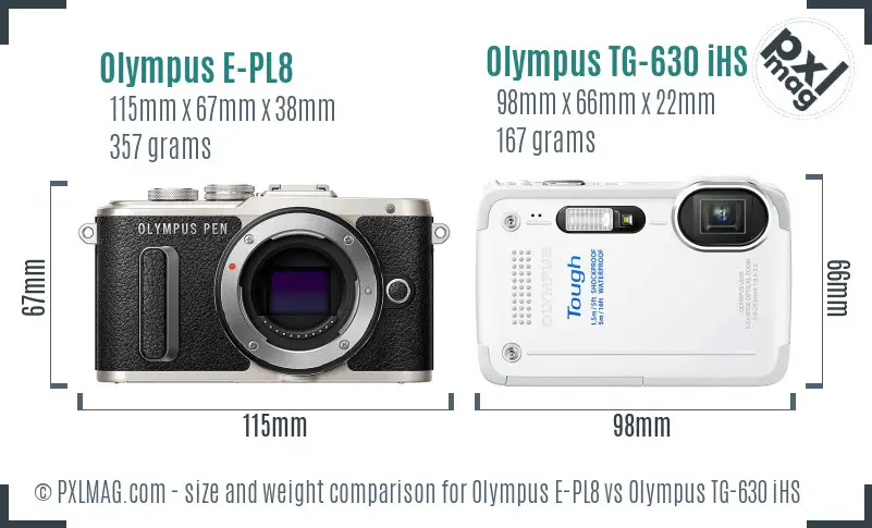 Olympus E-PL8 vs Olympus TG-630 iHS size comparison