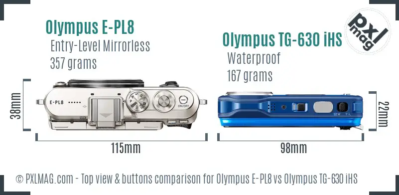 Olympus E-PL8 vs Olympus TG-630 iHS top view buttons comparison