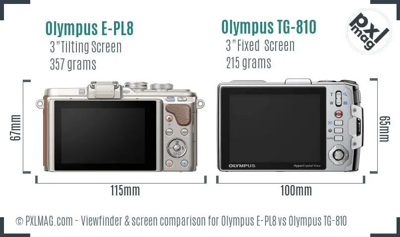 Olympus E-PL8 vs Olympus TG-810 Screen and Viewfinder comparison