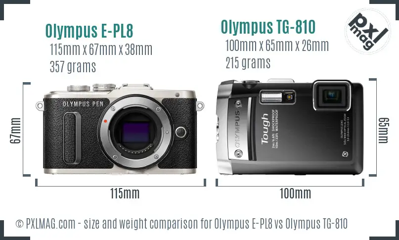 Olympus E-PL8 vs Olympus TG-810 size comparison