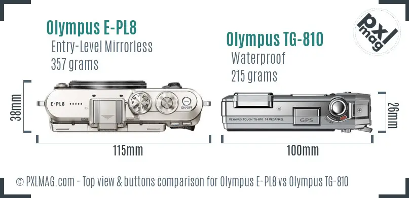 Olympus E-PL8 vs Olympus TG-810 top view buttons comparison