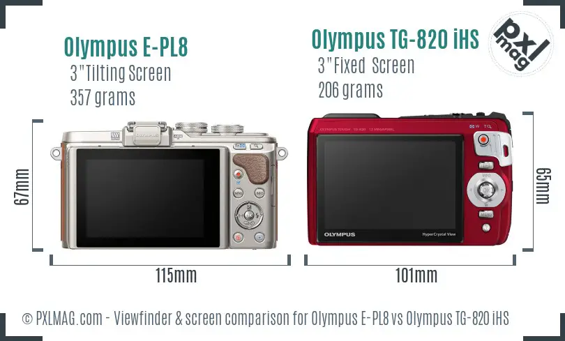 Olympus E-PL8 vs Olympus TG-820 iHS Screen and Viewfinder comparison