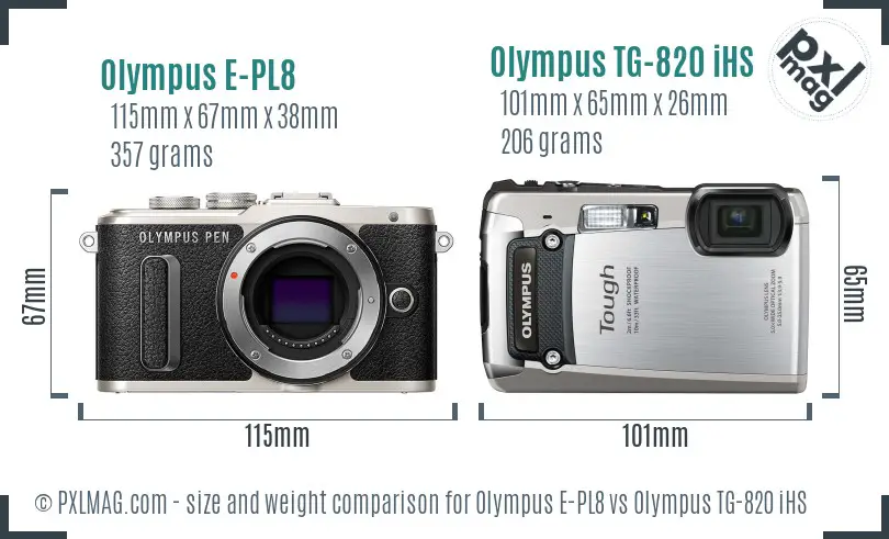Olympus E-PL8 vs Olympus TG-820 iHS size comparison