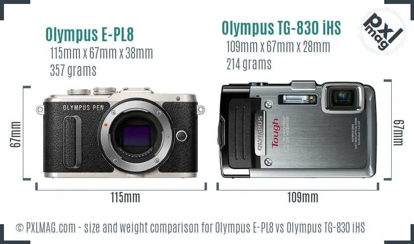 Olympus E-PL8 vs Olympus TG-830 iHS size comparison