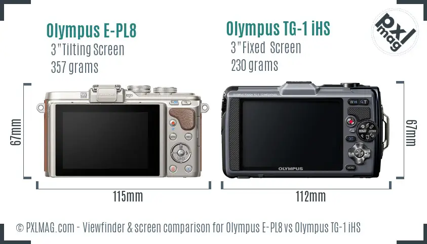 Olympus E-PL8 vs Olympus TG-1 iHS Screen and Viewfinder comparison