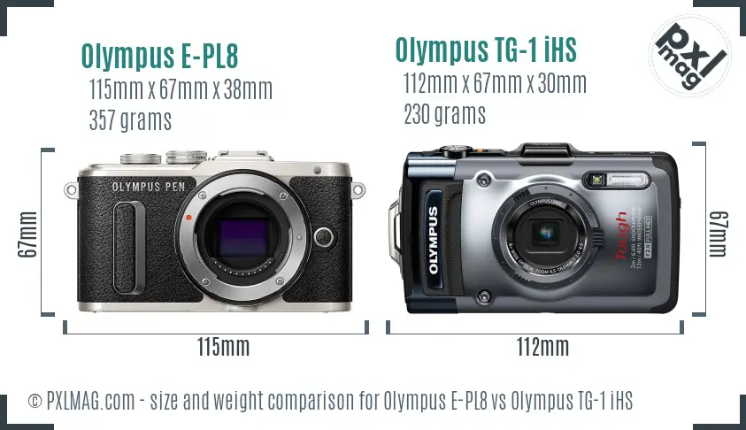Olympus E-PL8 vs Olympus TG-1 iHS size comparison