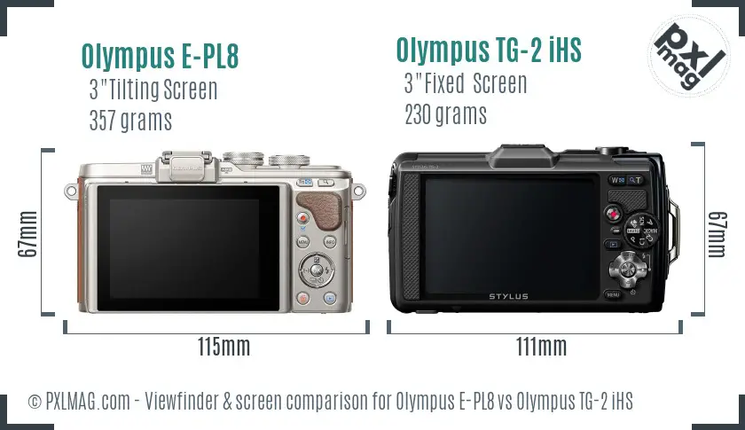 Olympus E-PL8 vs Olympus TG-2 iHS Screen and Viewfinder comparison