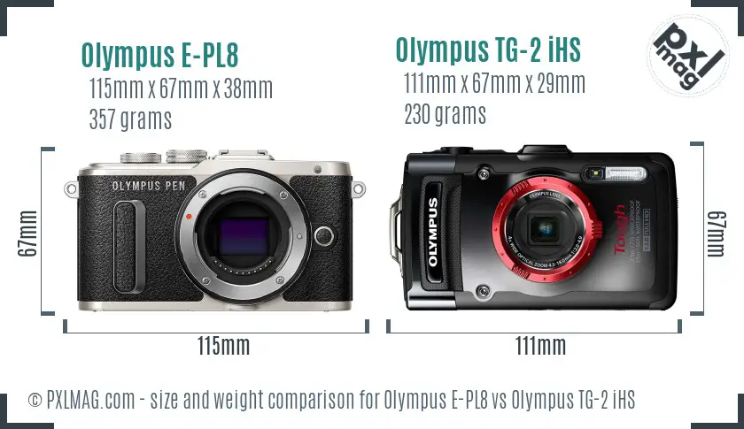 Olympus E-PL8 vs Olympus TG-2 iHS size comparison