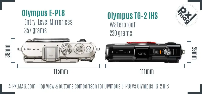 Olympus E-PL8 vs Olympus TG-2 iHS top view buttons comparison