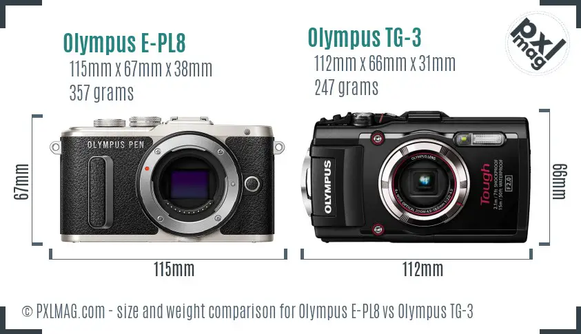 Olympus E-PL8 vs Olympus TG-3 size comparison