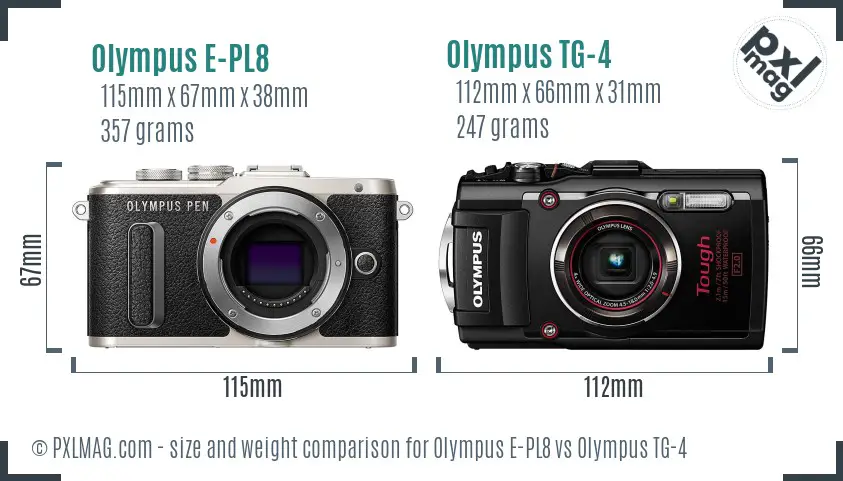 Olympus E-PL8 vs Olympus TG-4 size comparison